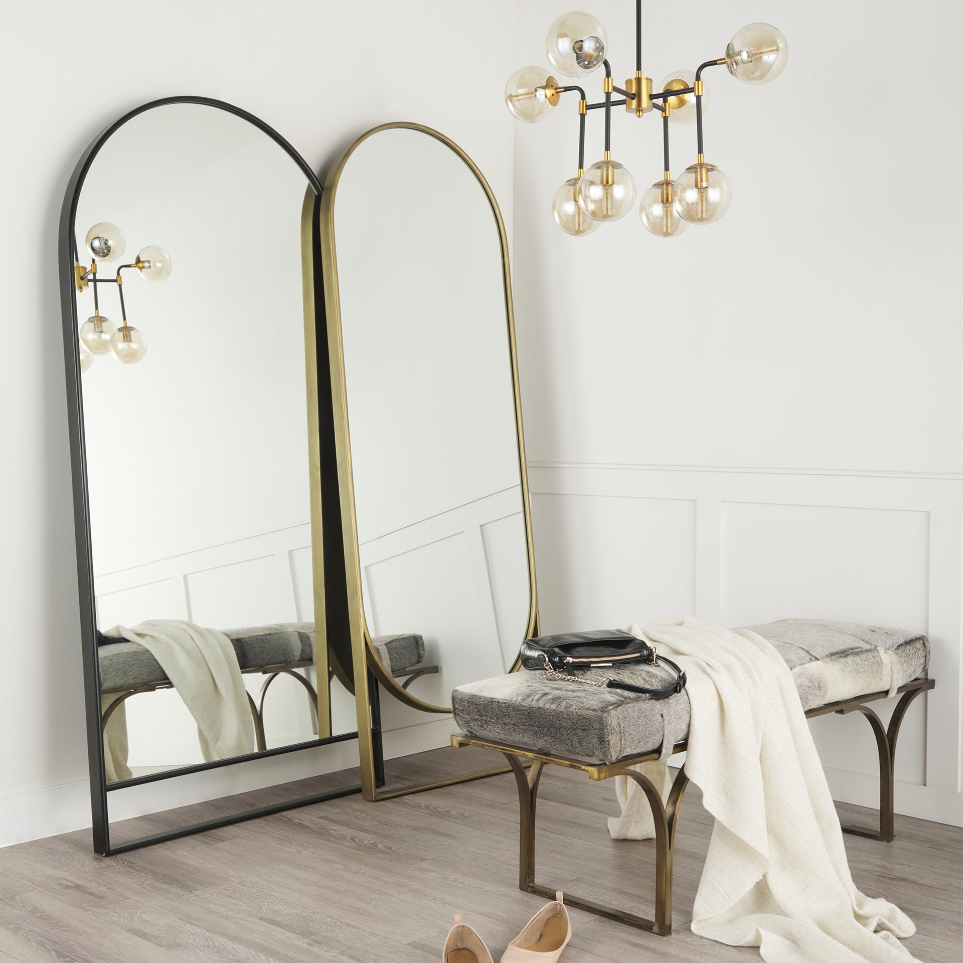 Sadie Black Metal Rounded Arch Floor Mirror 76"