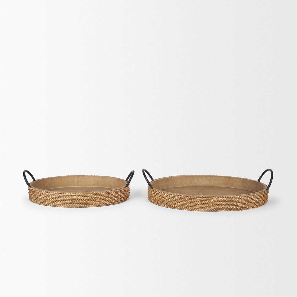 Wheaton Light Brown Wood w/ Natural Jute Serving Tray- Large