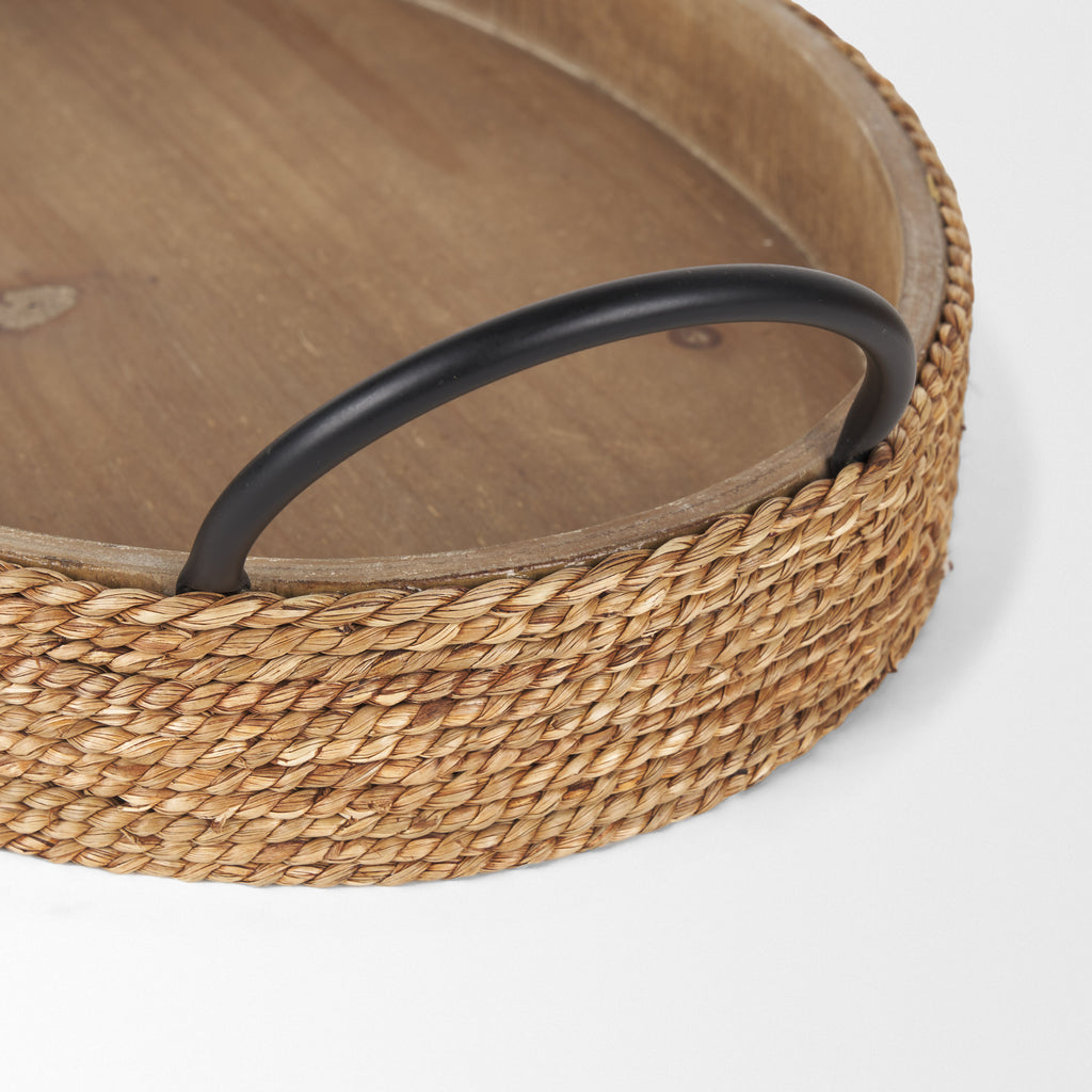 Wheaton Light Brown Wood w/ Natural Jute Serving Tray- Large