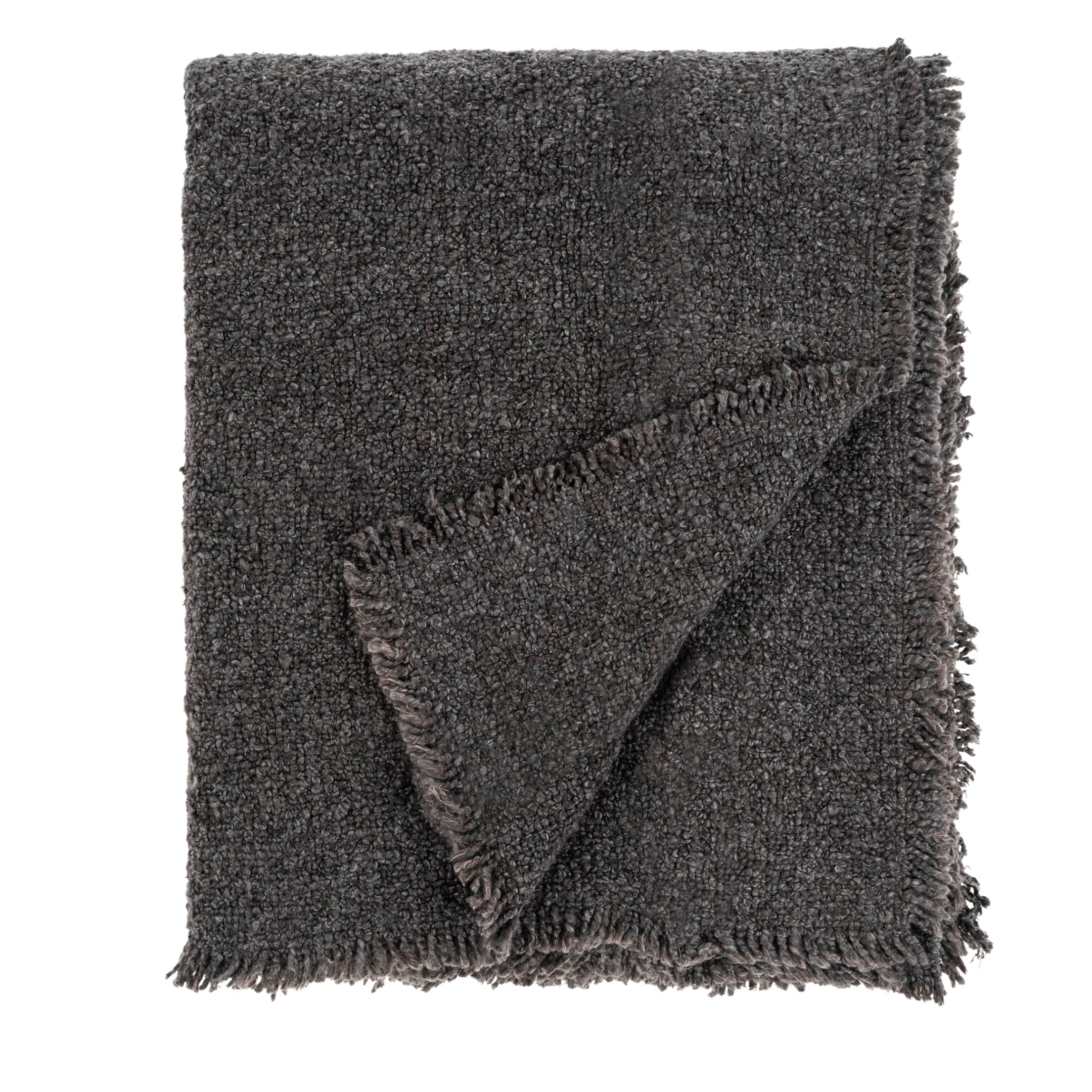 Fringed Boucle Throw- Charcoal