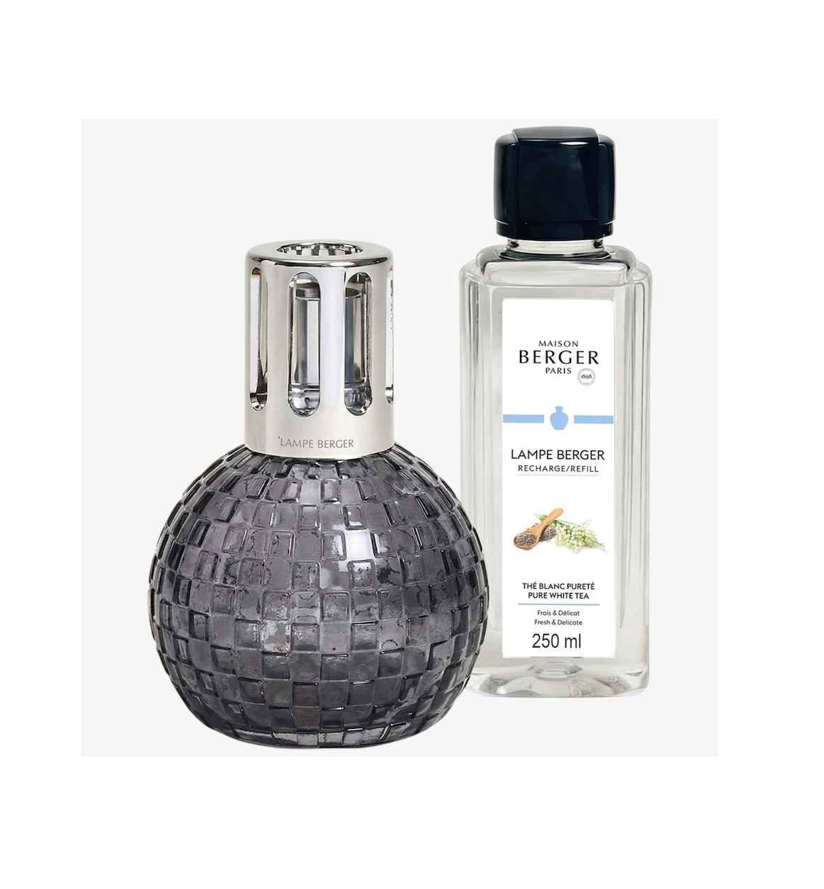 Disco Fragrance Lamp Gift Set Grey + 250ml Pure White Tea