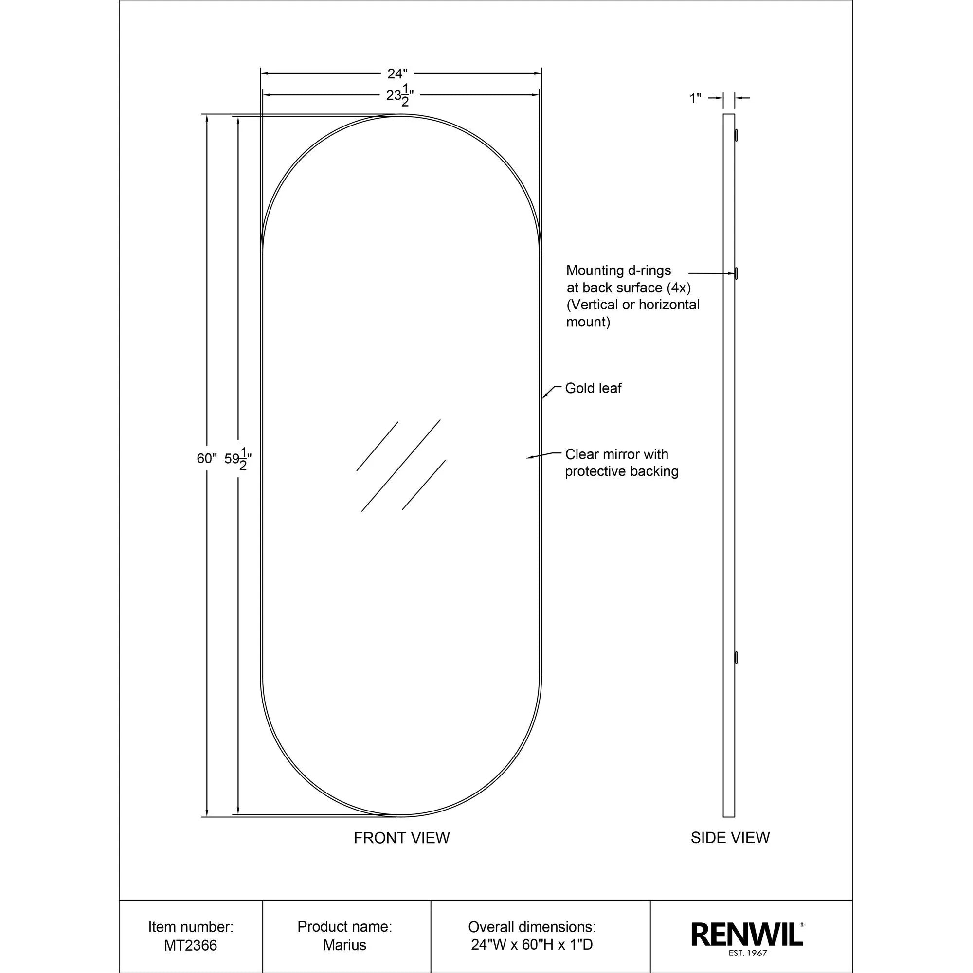 Marius Gold Oval Mirror