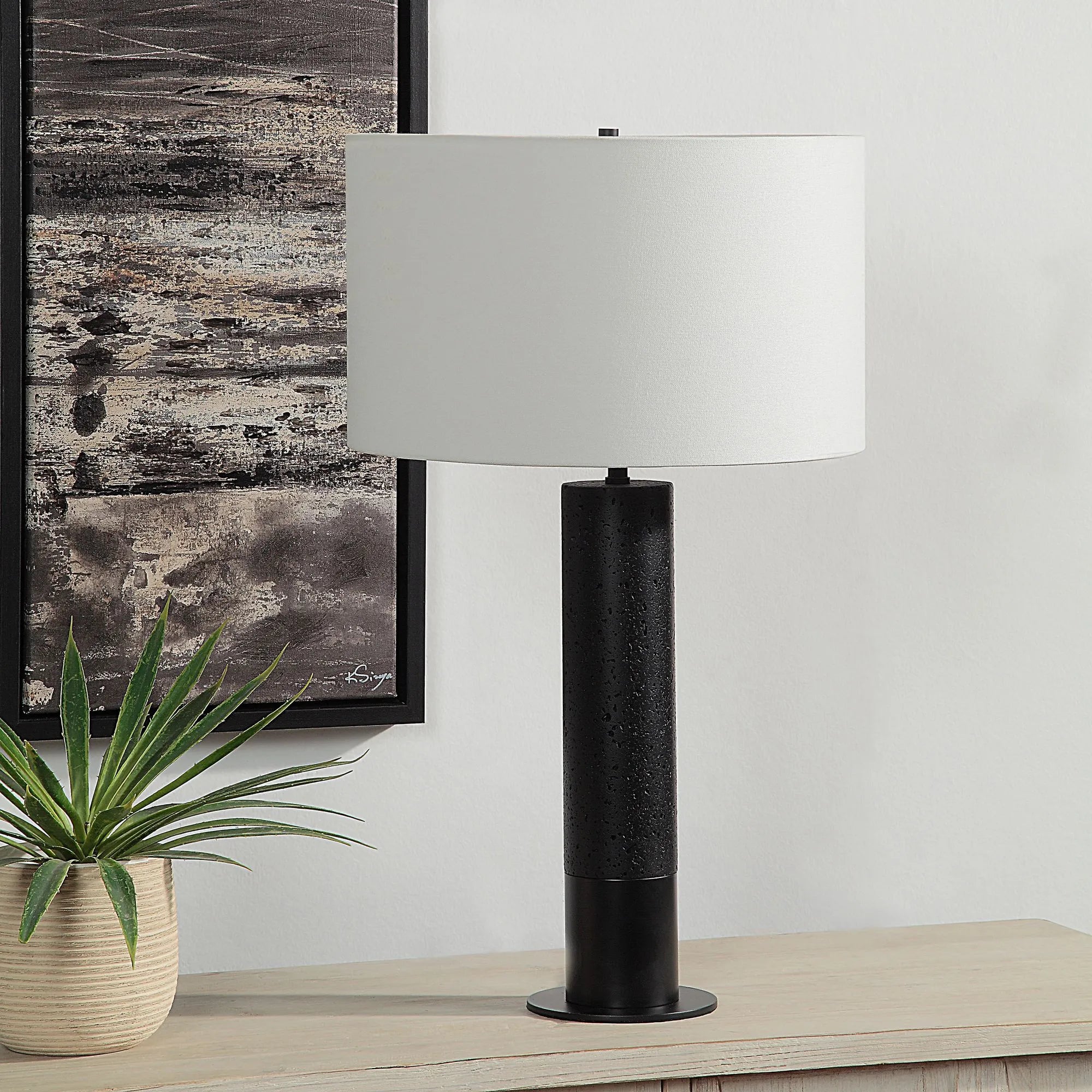 Kampen Black Travertine / Iron Lamp