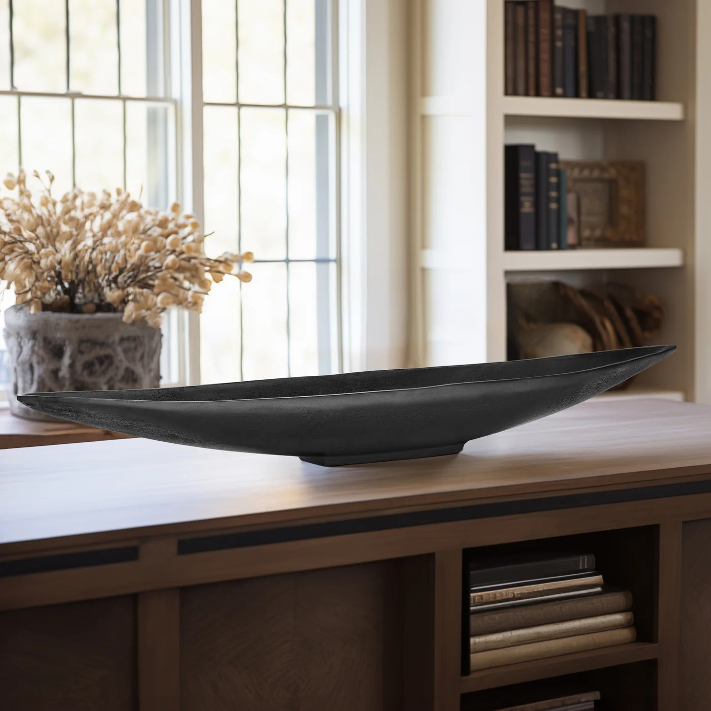 Volta Raw Aluminum 39 Inch Length Centerpiece Boat Bowl - Black