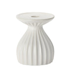 Ribbed Contour 5 Inch Tall Ceramic Dual Taper / Pillar Candle Holder - White