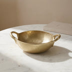 Corfu 7.5 Inch Length Gold Nickel Plated Aluminum Round Decor Bowl With Handles