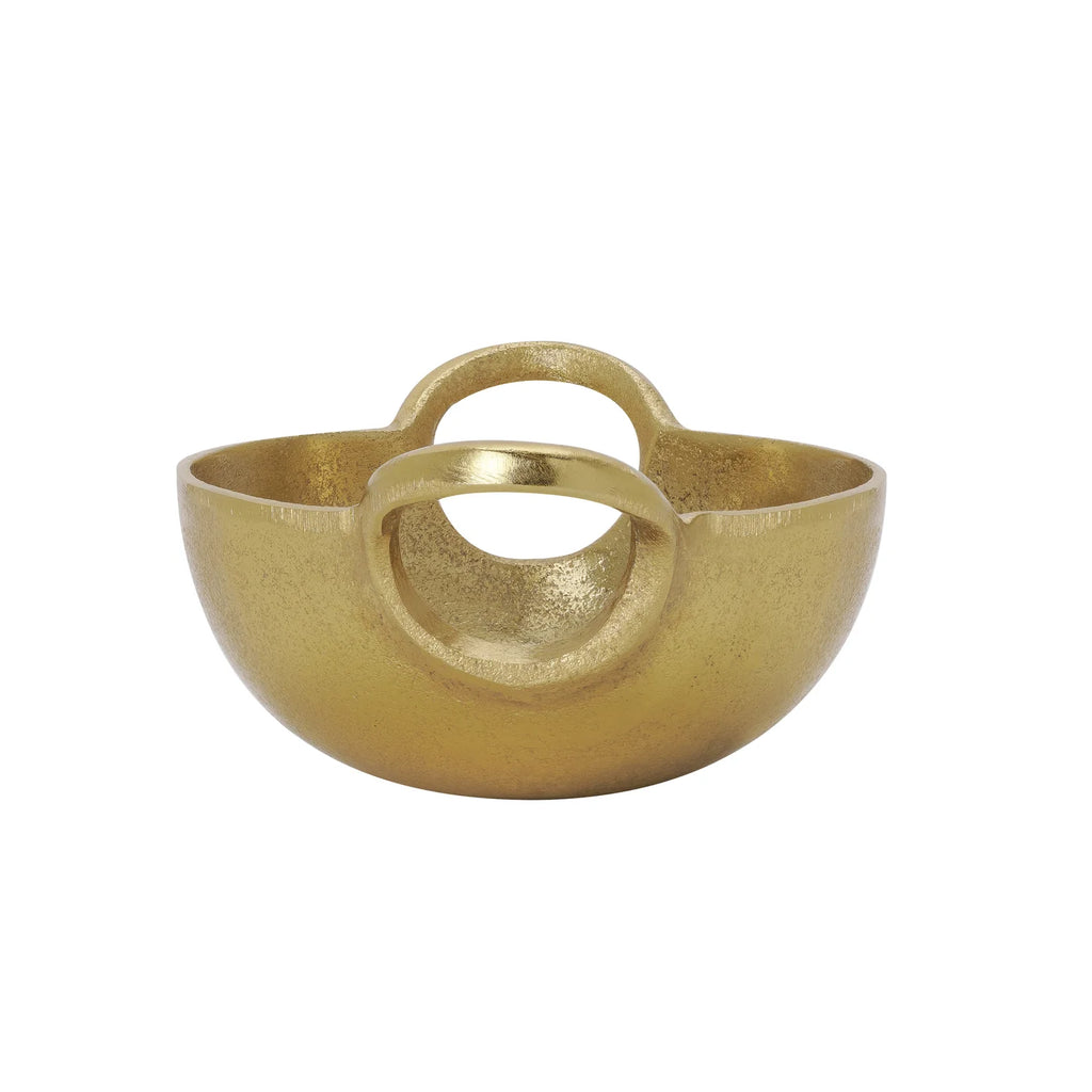 Corfu 7.5 Inch Length Gold Nickel Plated Aluminum Round Decor Bowl With Handles