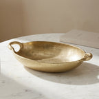Corfu 15.5 Inch Length Gold Nickel Plated Aluminum Oval Decor Bowl With Handles