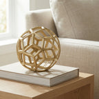 Lattice Orb Gold Nickel Plated Aluminum 7.5 Inch Diameter Decor Sculpture