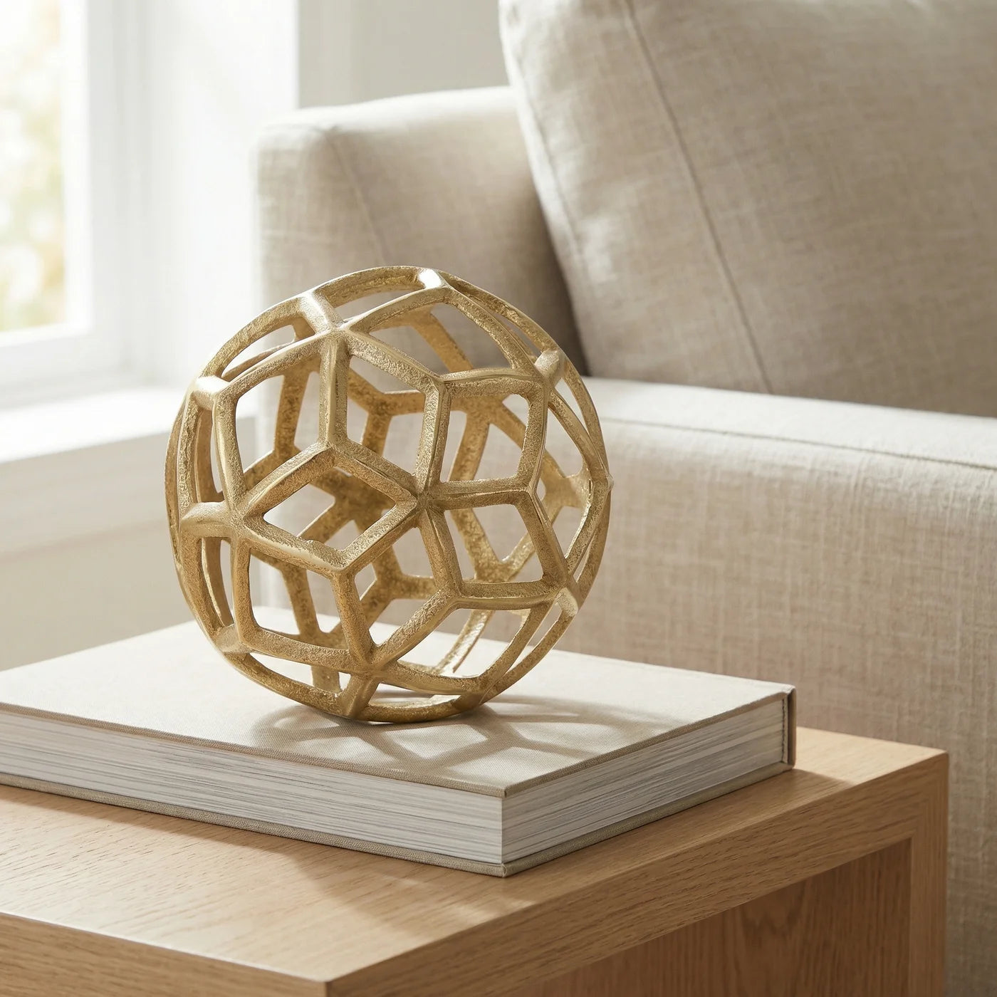 Lattice Orb Gold Nickel Plated Aluminum 7.5 Inch Diameter Decor Sculpture
