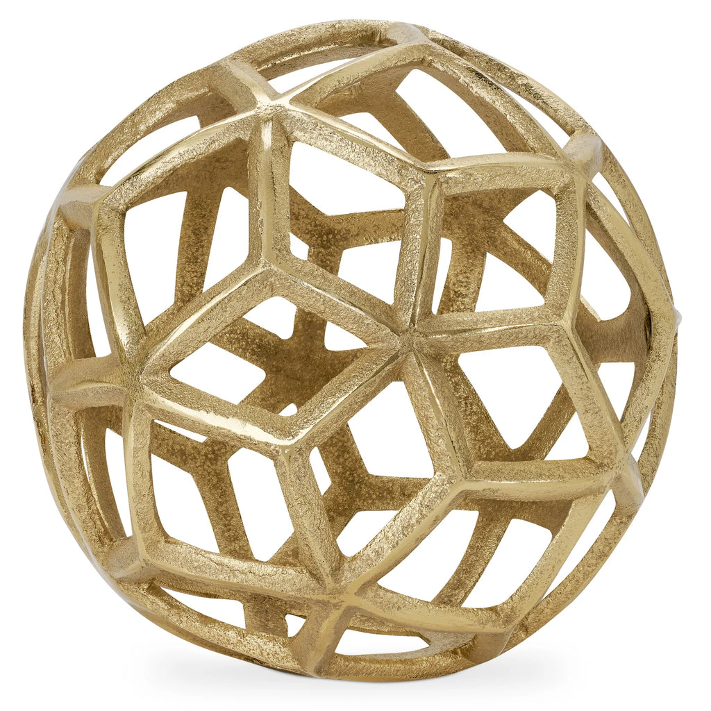 Lattice Orb Gold Nickel Plated Aluminum 7.5 Inch Diameter Decor Sculpture