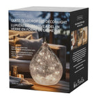 Teardrop Crackle Glass 6 Inch LED Decor Light with Timer - Clear