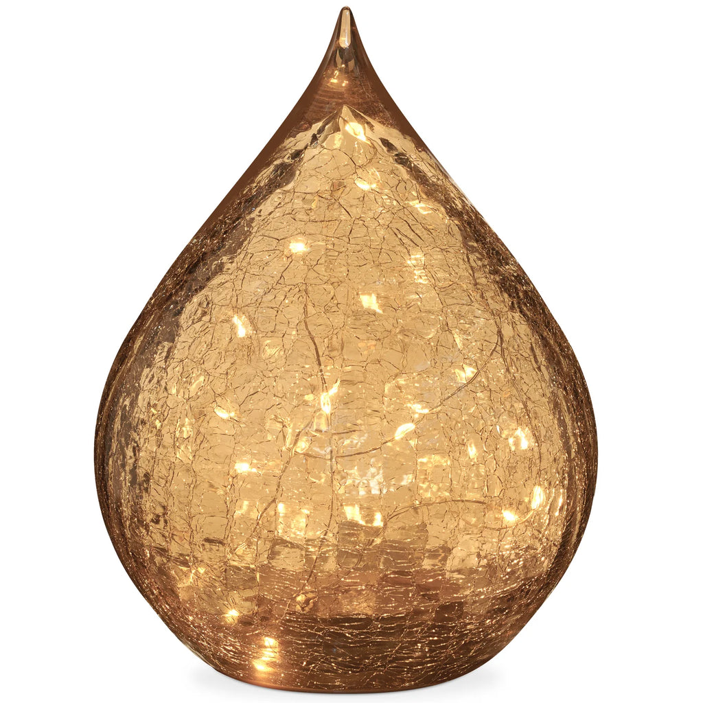 Teardrop Crackle Glass 6 Inch LED Decor Light with Timer - Amber