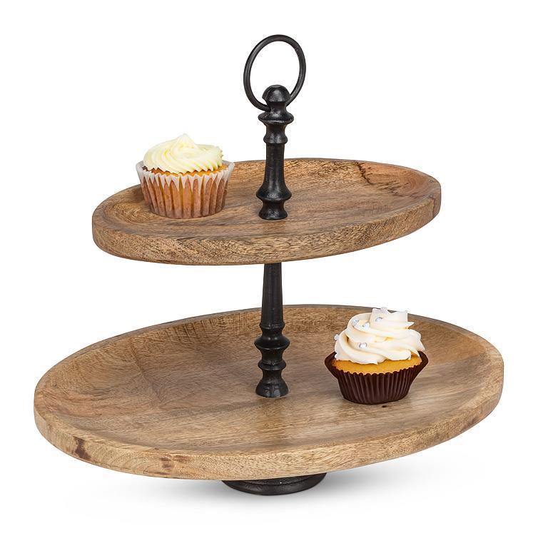 Oval Wooden Two Tier Tray