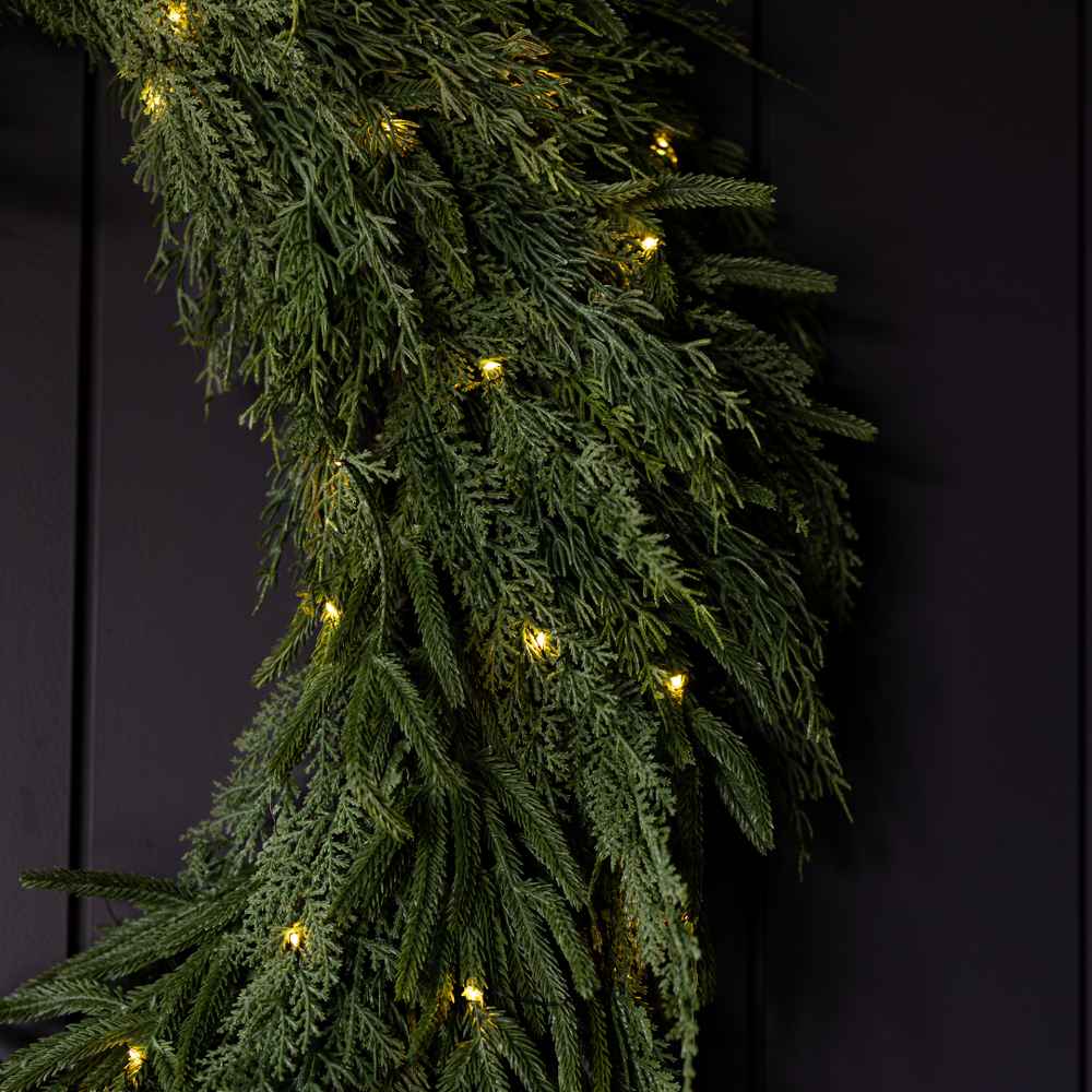 Norfolk & Cypress Mixed Real Touch Garland - 9 Ft Pre Lit LED