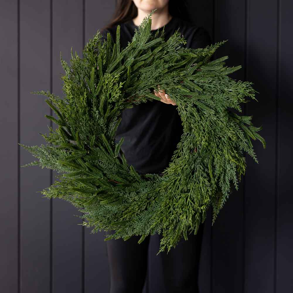 Norfolk & Cypress Mixed Real Touch Wreath - 24" Pre Lit