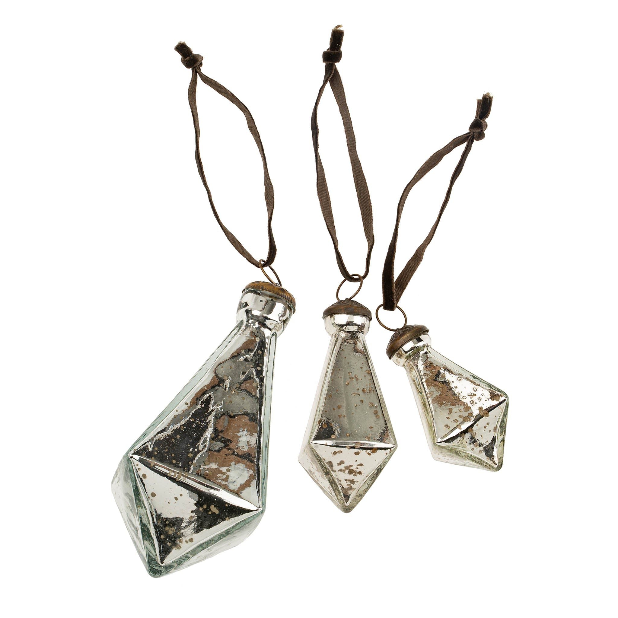 Small Silver Diamond Droplet Holiday Ornament