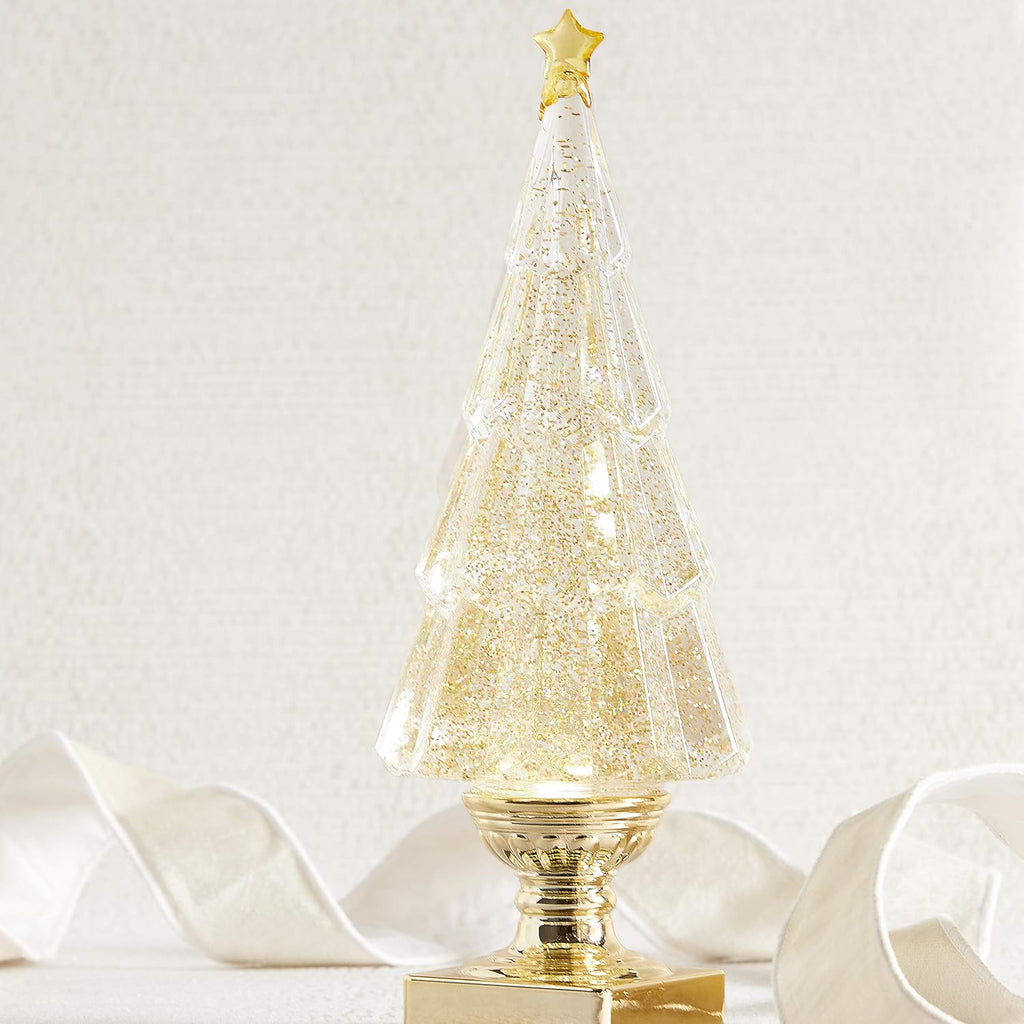 14" Lighted LED Tree with Gold Glitter