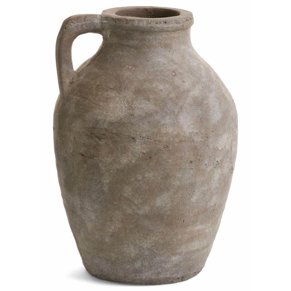 VASE TERRACOTTA TEXTURED WITH HANDLE GREIGE WASH