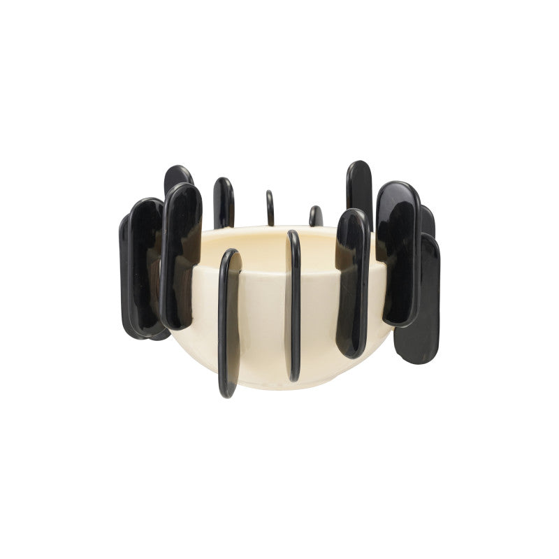 Decorative Stoneware Sculptural Bowl, Cream Color & Black