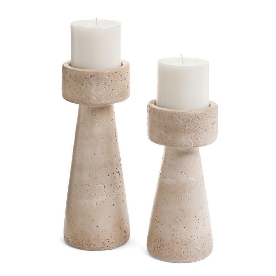 Large Travertine Look Candle Holder 10X4