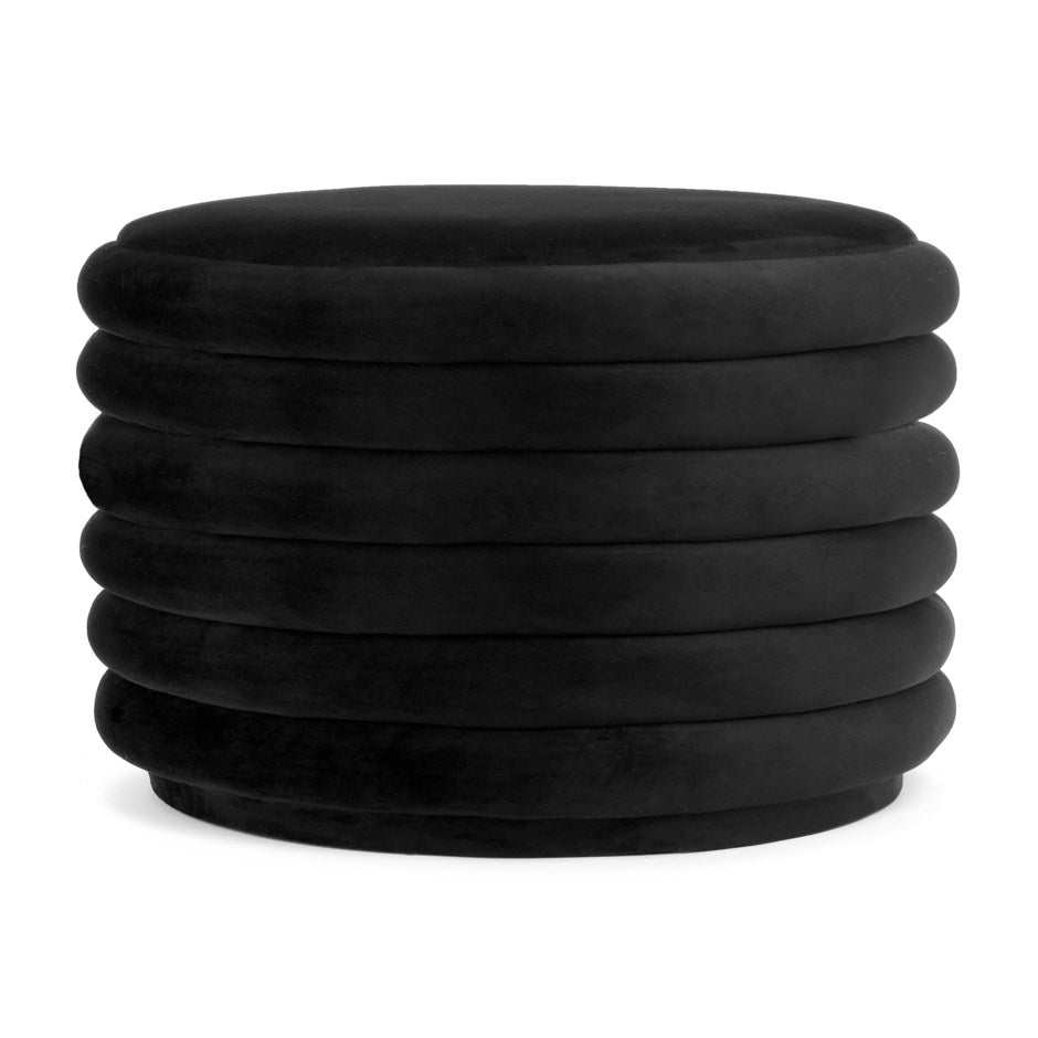 Madison Large Black Velvet Bubble Pouf Ottoman 26''X16'