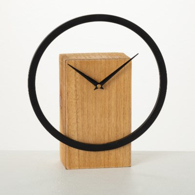 Wood and Black Metal Ring Clock