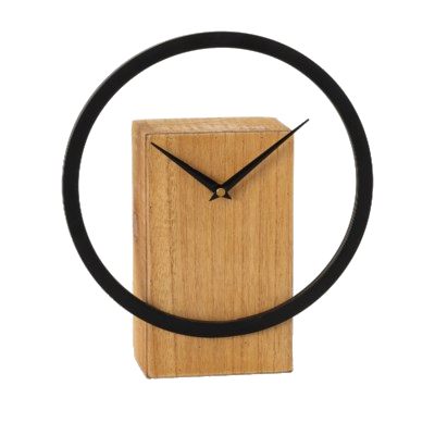 Wood and Black Metal Ring Clock