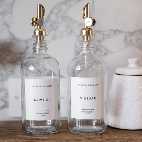 Clear Glass with Gold Dispenser Olive Oil/Vinegar