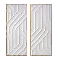 24x60 White textured gold framed art panel