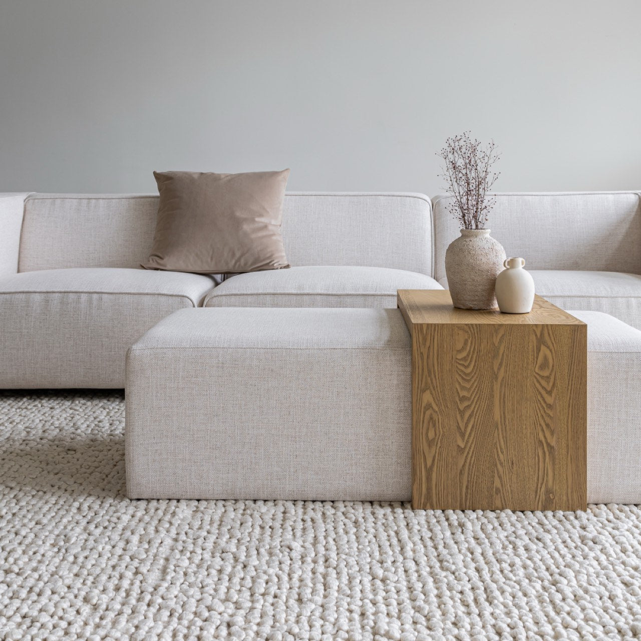 Forest Coffee Ottoman - Cream and Blonde Oak