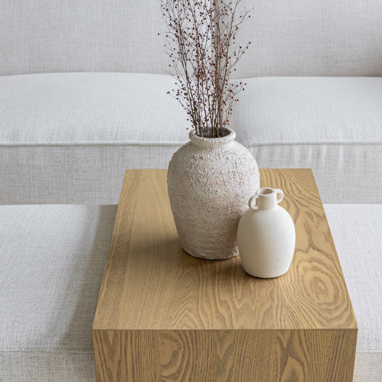 Forest Coffee Ottoman - Cream and Blonde Oak