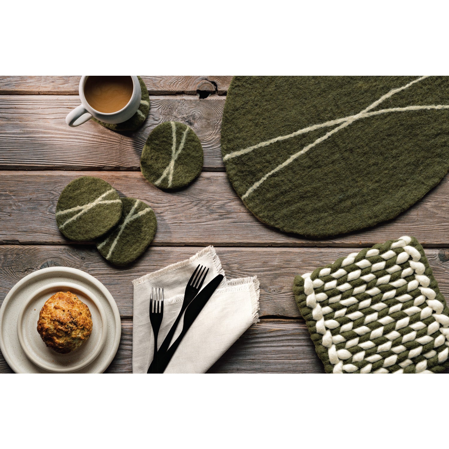Olive Felted Wool Coasters