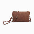Riley Suede Monogrammable 3 Compartment Crossbody/Wristlet in Coffee