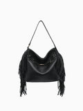 Eva Side Fringe Satchel with Decorative Closure in Black