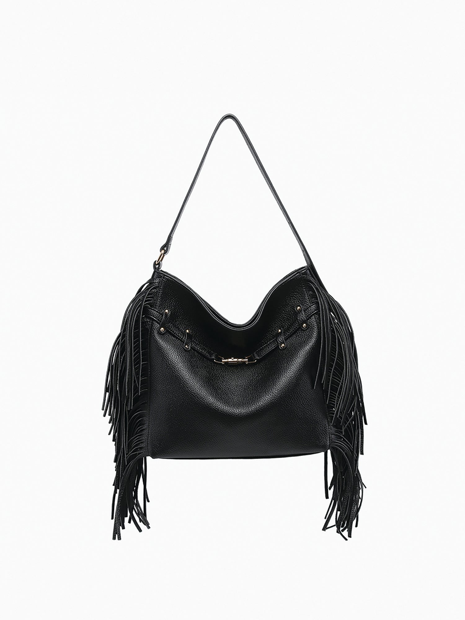 Eva Side Fringe Satchel with Decorative Closure in Black