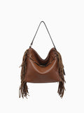 Eva Side Fringe Satchel with Decorative Closure in Brown