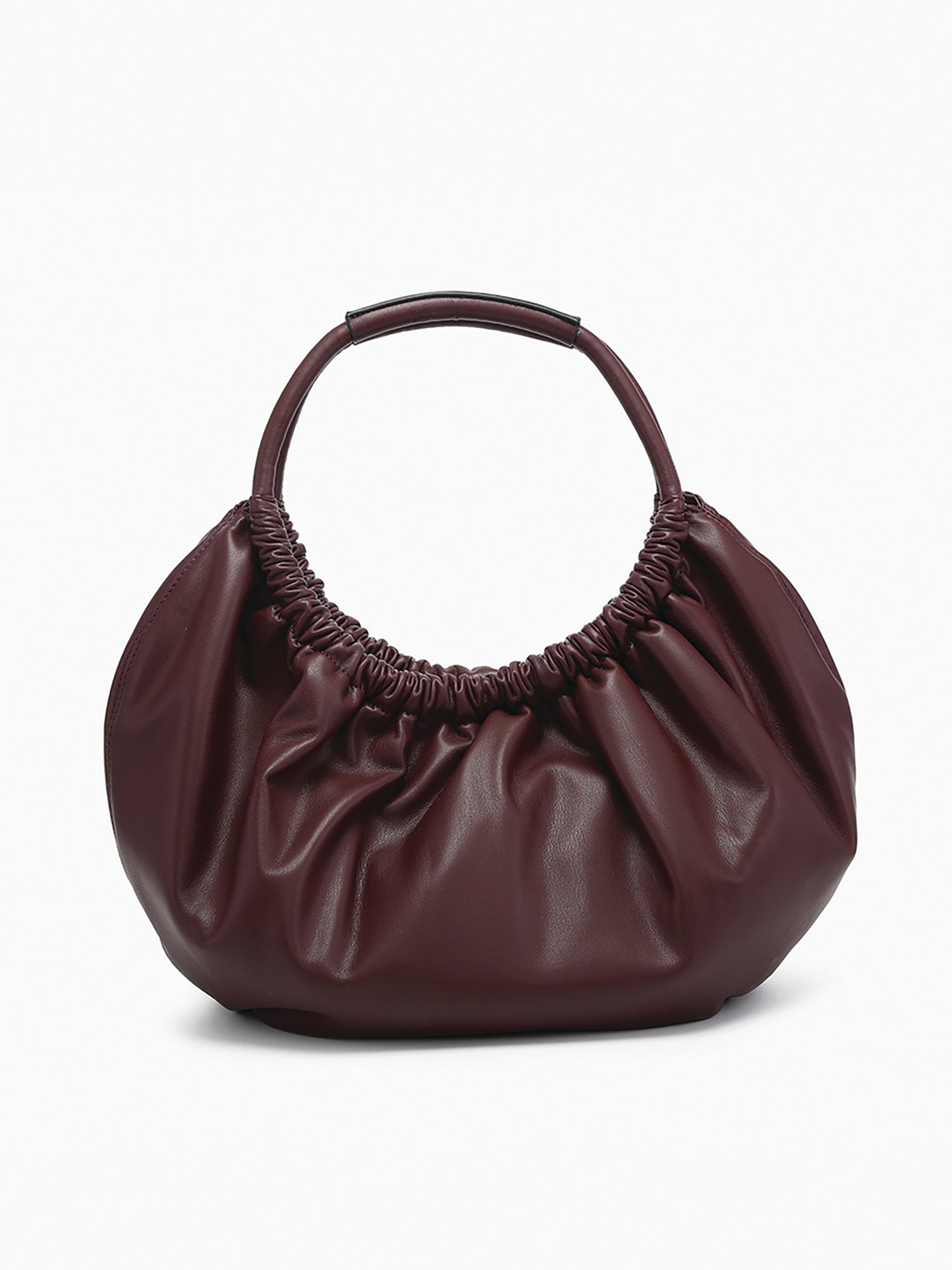 Lena Ruched Shoulder Bag w/ Round Handle in Merlot