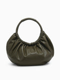 Lena Ruched Shoulder Bag w/ Round Handle in Olive