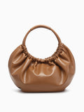 Lena Ruched Shoulder Bag w/ Round Handle in Taupe