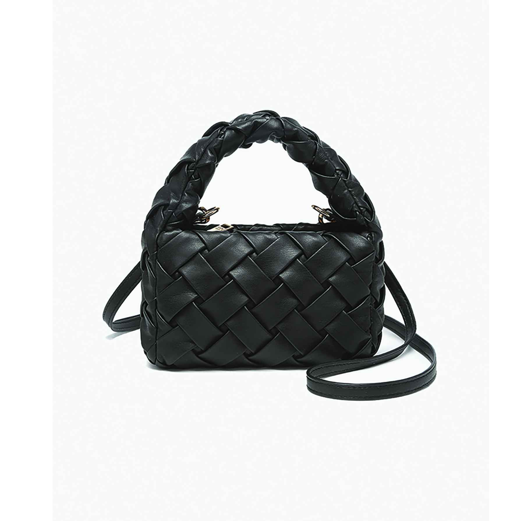 Moxie Heat Pressed Faux Woven Mini Crossbody In Black