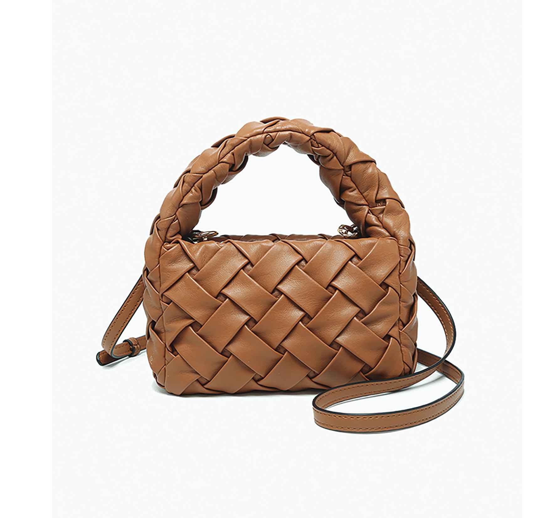 Moxie Heat Pressed Faux Woven Mini Crossbody Bag in Brown