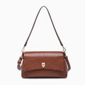 Bella Glossy Shoulder Bag w/ Push Lock in Brown