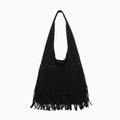 Samara Faux Suede Fringe Hobo w/ Inner Bag in Black