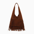 Samara Faux Suede Fringe Hobo w/ Inner Bag in Brown