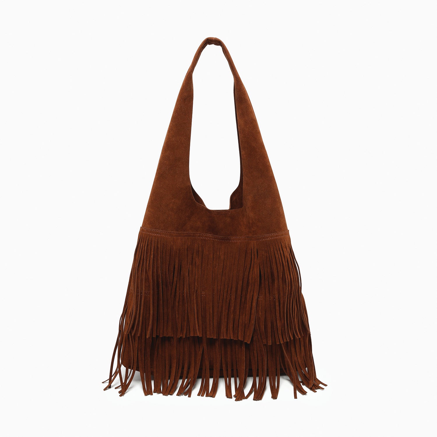 Samara Faux Suede Fringe Hobo w/ Inner Bag in Brown