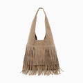 Samara Faux Suede Fringe Hobo w/ Inner Bag in Khaki