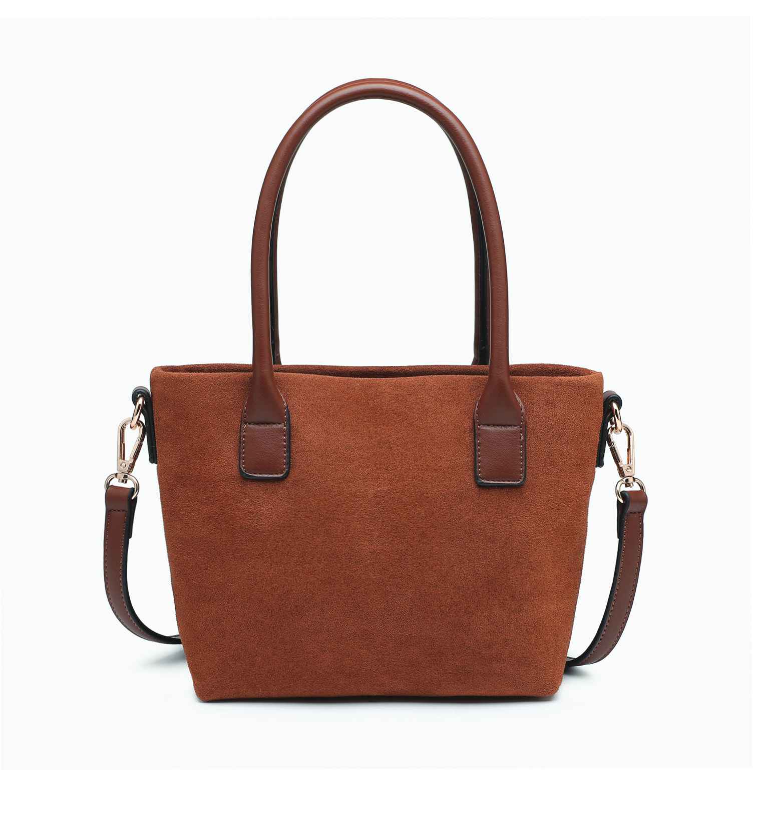 Liana Faux Suede Two-Tone Mini Tote in Brown