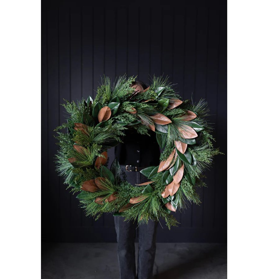 Magnolia Norfolk Cypress Mixed Wreath 34"