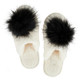 Plush Slippers - Ivory + Black Pom Pom